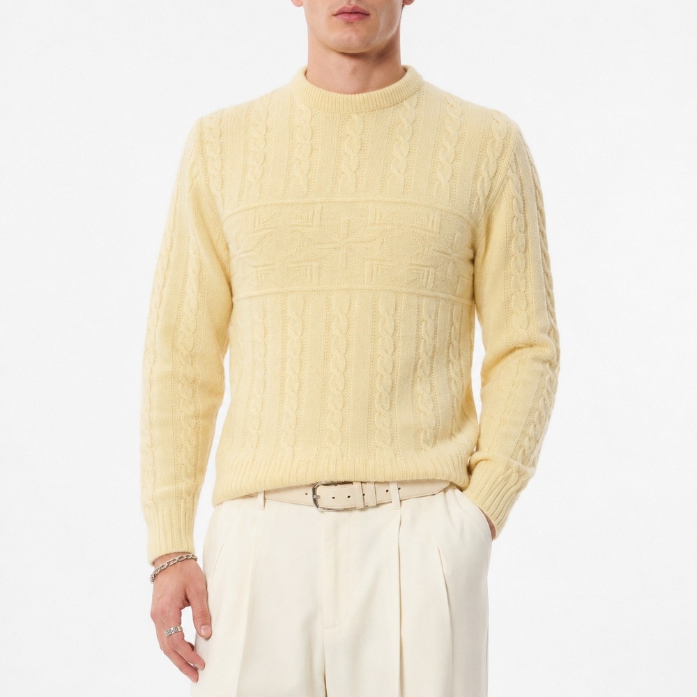 70s Vintage Jantzen Cable Knit Sweater Mens S Cream Crewneck Ivory Pullover